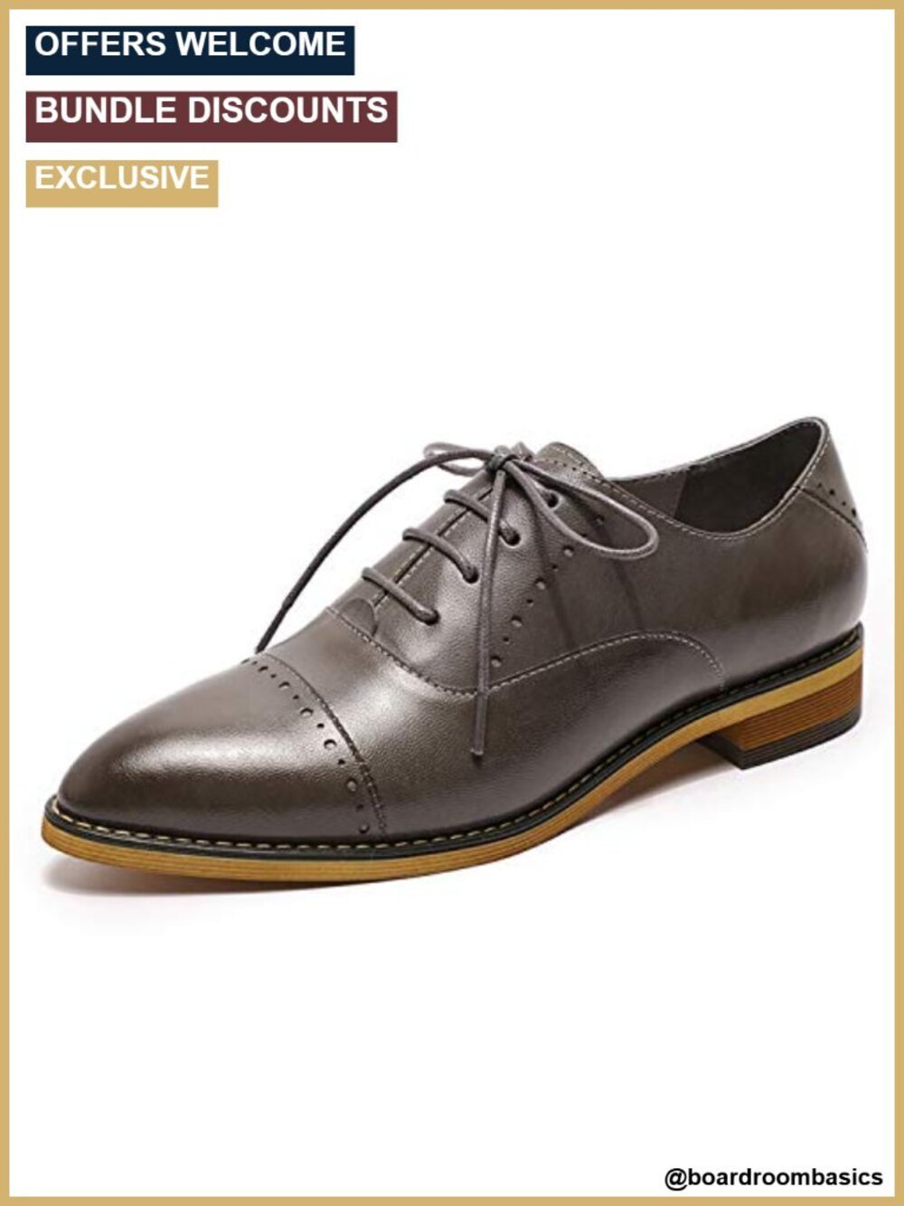 Women's Pointed Toe Oxford Brogue Lace Up Leather Flats